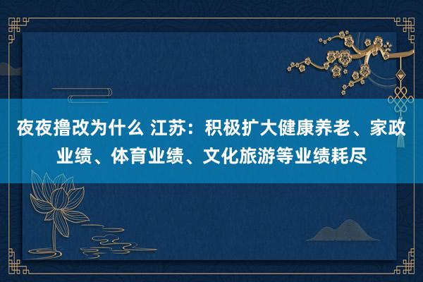 夜夜撸改为什么 江苏：积极扩大健康养老、家政业绩、体育业绩、文化旅游等业绩耗尽