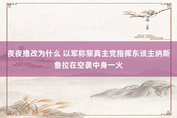 夜夜撸改为什么 以军称黎真主党指挥东谈主纳斯鲁拉在空袭中身一火