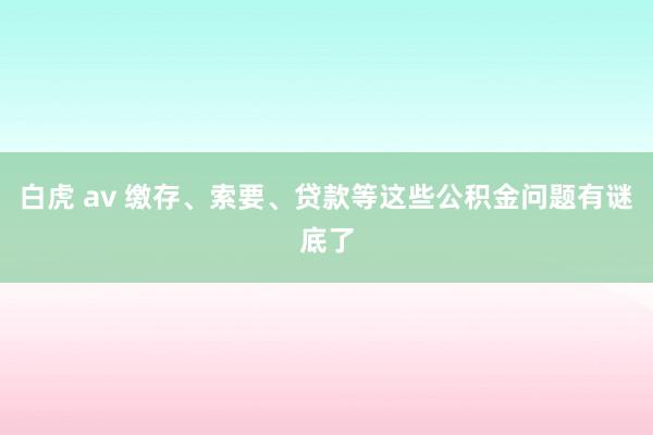 白虎 av 缴存、索要、贷款等这些公积金问题有谜底了