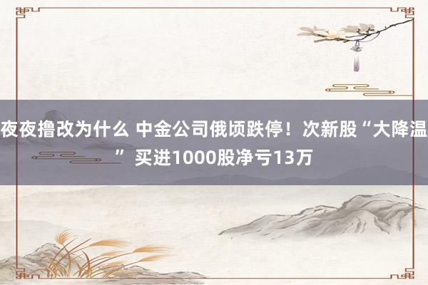 夜夜撸改为什么 中金公司俄顷跌停！次新股“大降温” 买进1000股净亏13万