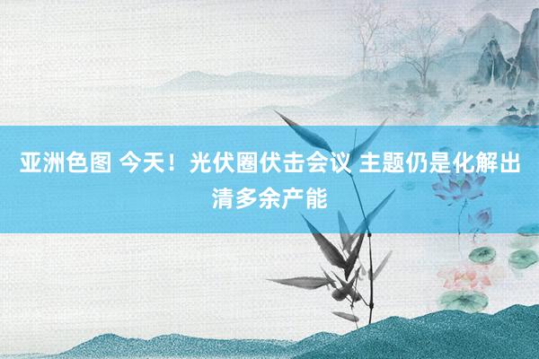 亚洲色图 今天！光伏圈伏击会议 主题仍是化解出清多余产能