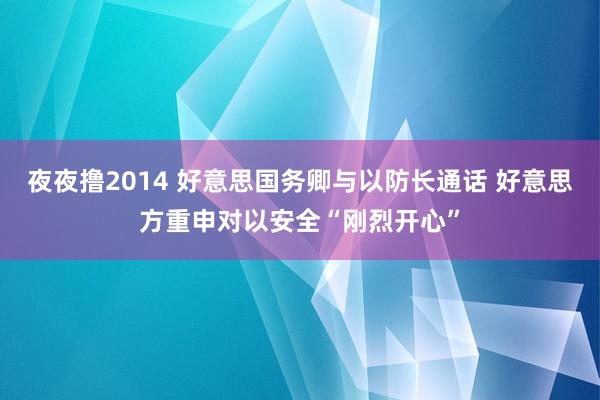 夜夜撸2014 好意思国务卿与以防长通话 好意思方重申对以安全“刚烈开心”