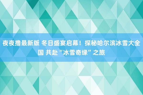 夜夜撸最新版 冬日盛宴启幕！探秘哈尔滨冰雪大全国 共赴“冰雪奇缘”之旅