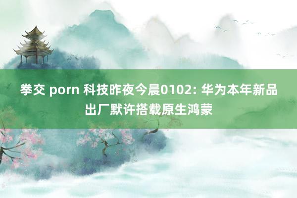 拳交 porn 科技昨夜今晨0102: 华为本年新品出厂默许搭载原生鸿蒙