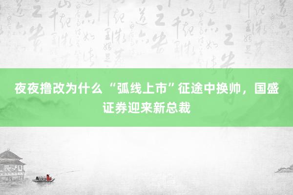 夜夜撸改为什么 “弧线上市”征途中换帅，国盛证券迎来新总裁